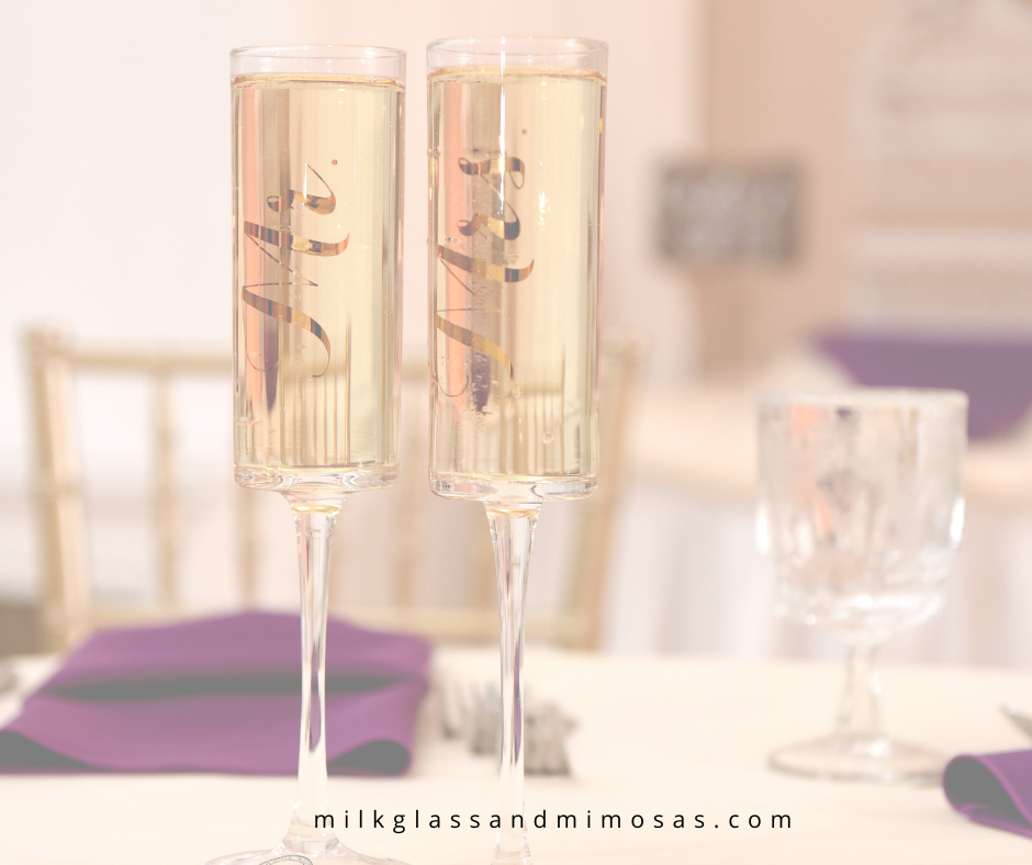 changing name after marriage mr. and mrs. champagne glasses