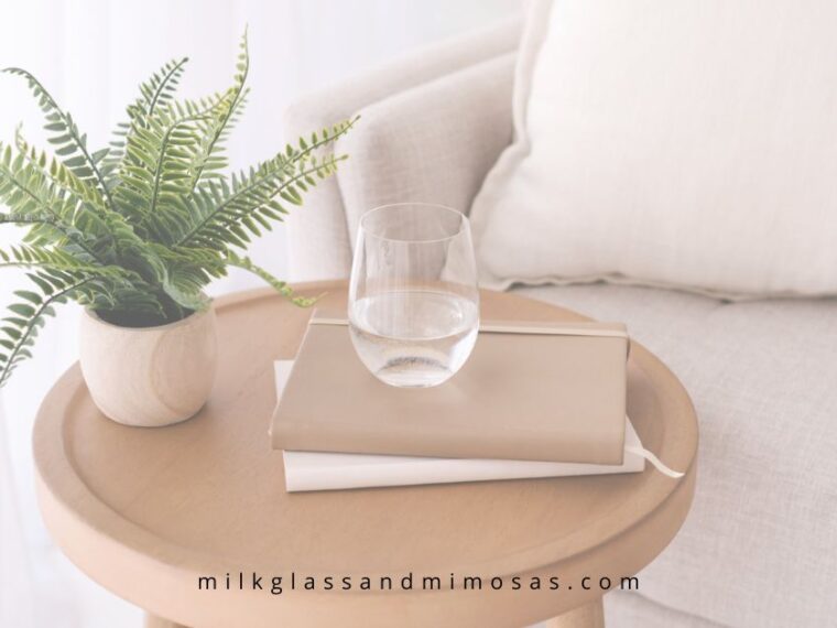 table with plant and notebooks for setting intentions