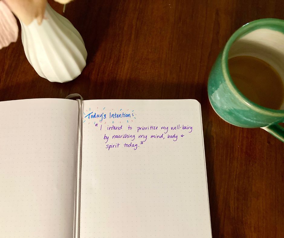 Example of daily intention written in a notebook